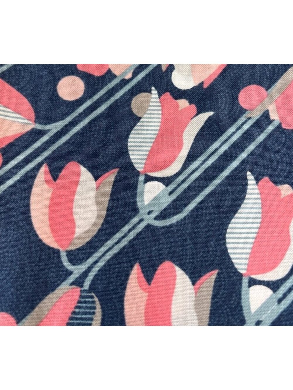 Floral Tulip Print Cotton Fabric 18x42" Navy Pink Retro Sewing Quilting Craft Ma